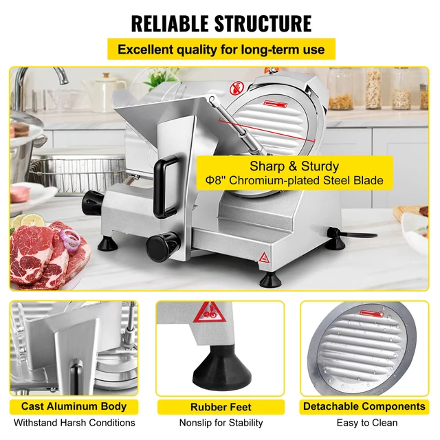 SucceBuy Meat Slicer 200W/240W/320W/340W Electric Deli Food Slicer Adjustable Thickness Commercial and Home Use Cut Meat Cheese 5