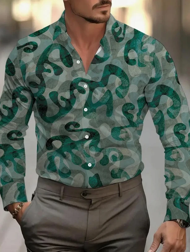 2025New Men's Summer Cotton And Linen Lapel Beach Shirt Long Sleeve Solid Color Hawaiian Holiday Clothing Rose Pattern Shirt