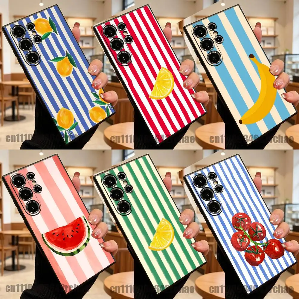 For Fruit Lemon Cherry Banana Tomato Watermelon Stripe Phone Case Samsung S25,S24,S26,S22,S23,S30,S21,Fe,Lite,Ultra,Plus Cover