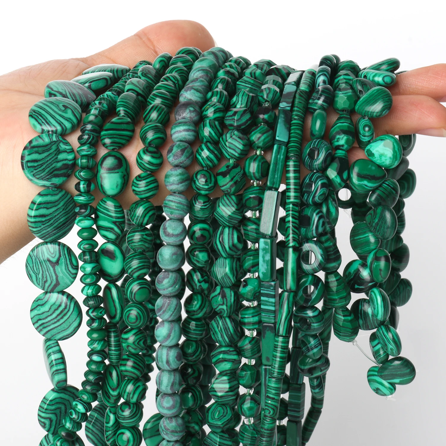 Natural Stone Green Malachite Loose Beads  Faceted Irregular Malachite Smooth Beads for Jewelry Making DIY Charms Bracelets