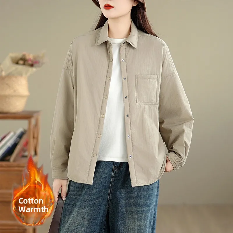 

Faionable Cotton irt Jaet Pure Color Long Sve ort Sle plus Size Design Sensation Autumn Winter Outerwear