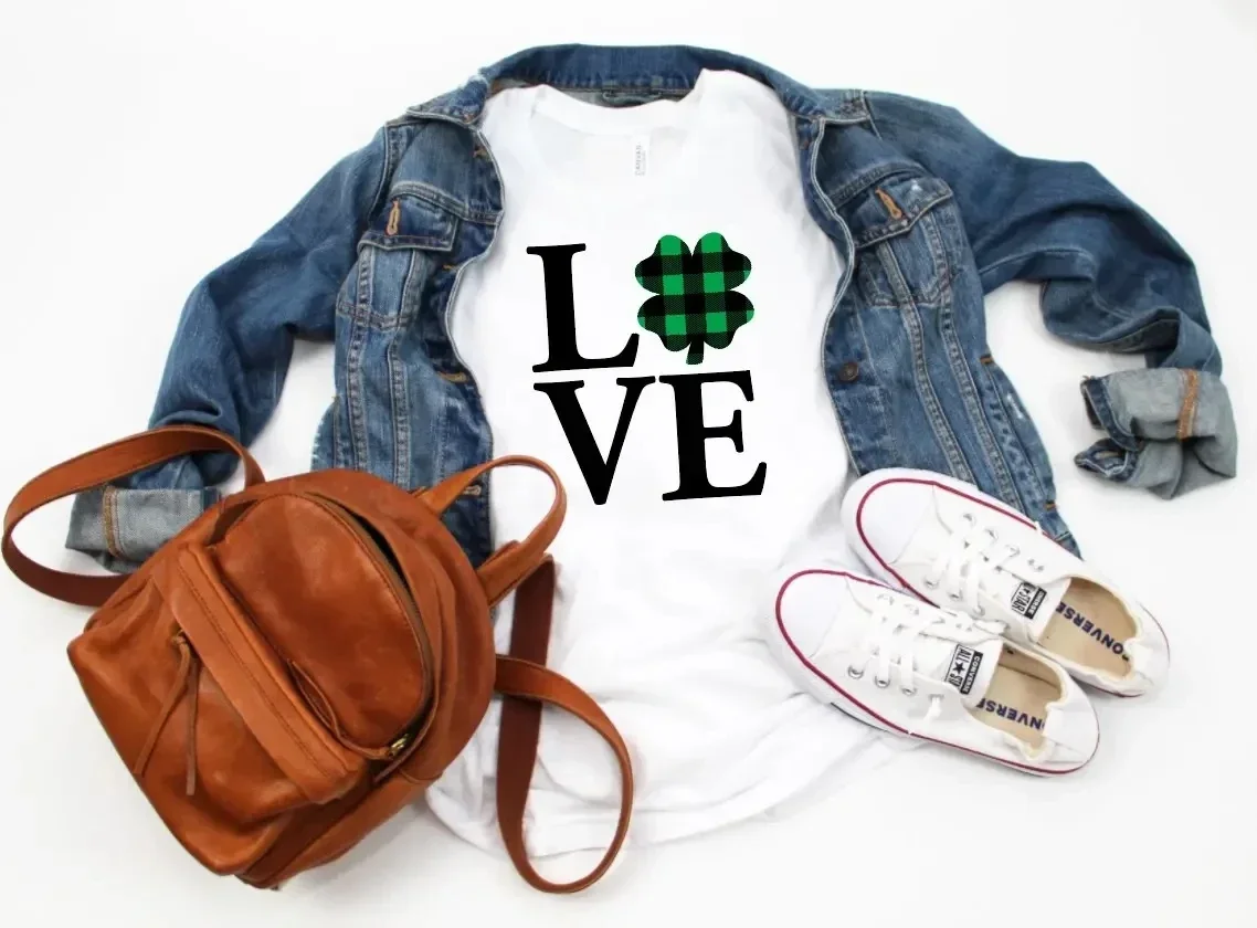 2024 St Patricks Day TShirt Womens Shamrock Shirt Love Plaid St Patrick Day Shirt Lucky Af Shirts Summer y2k top harajuku Cotton