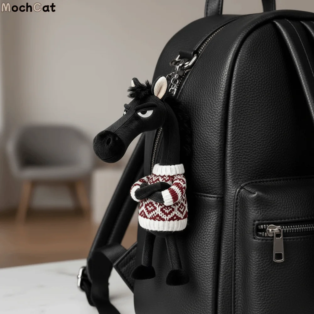 Porte-clés cheval foncé en peluche créatif, mignon et doux, poupée de cheval de Simulation, mascotte, Style chinois, Figurine de poney du zodiaque, cadeau d'anniversaire