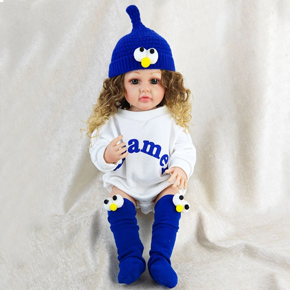 55cm Curly Hair Simulation Girl 22inch Cute Dress Vinyl Body Reborn Dolls Dress Up Game Doll Children's Day Gift