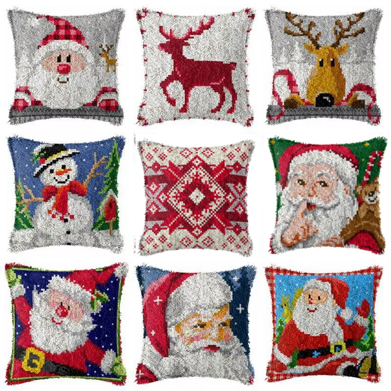 Snowman Elk Christmas Latch Hook Kits Smyrna Pillowcase Knot Pillow Package Latch Hook Kit Set For Needlework Embroidery Cushion
