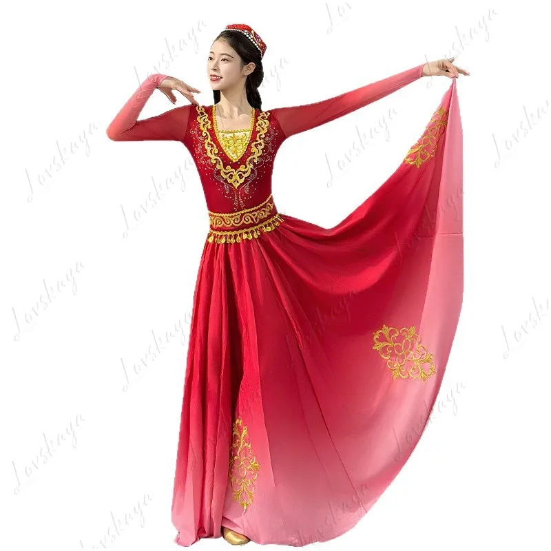 

Новый наряд для танцев в стиле Синьцзянь для взрослых — женская юбка с широкими штанинами для практики уйгурского танца