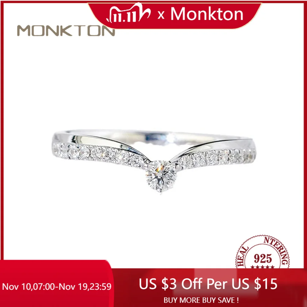 

Элегантное кольцо Monkton из стерлингового серебра 925 пробы с V-образным бриллиантом, сверкающее кольцо с кубическим цирконием, идеально подходящее для юбилея, модные ювелирные изделия