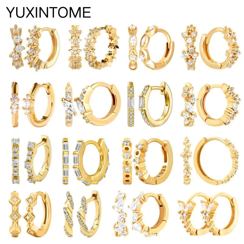 925 Sterling Silver Ear Needle Hoop Earrings Crystal Circle Small Huggie Earrings for Women Simple Females Girls Jewelry