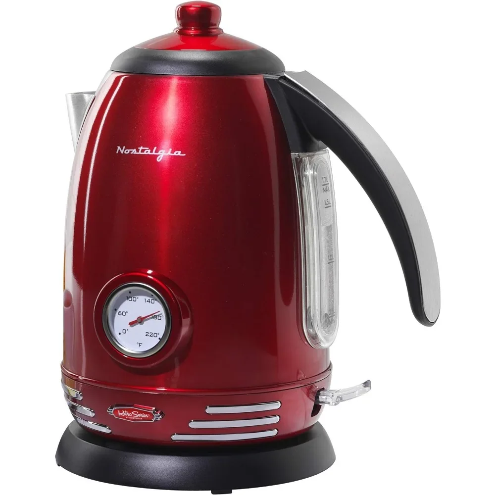 Nostalgia Retro Stainless Steel Electric Tea,Water Kettle,1.7 L,Auto-Shut Off,Boil-Dry Protection,Water Level Indicator Window