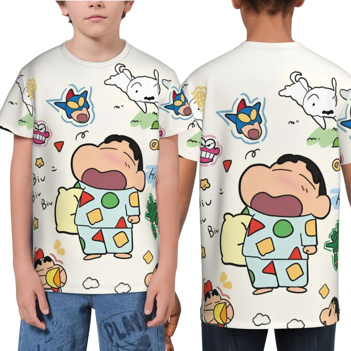 

Дышащая футболка для девочек и мальчиков с короткими рукавами, Monday Mood Crayon Shin-chan, футболки с героями мультфильмов, летняя футболка, топы с круглым вырезом