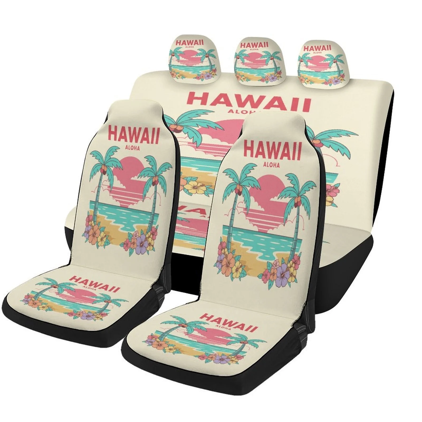 

Hawaii Sunset Designed Car Seat Covers Set For Most Cars, Trendy Breathable Decorative Car Seat Protector Covers Full Set, Car