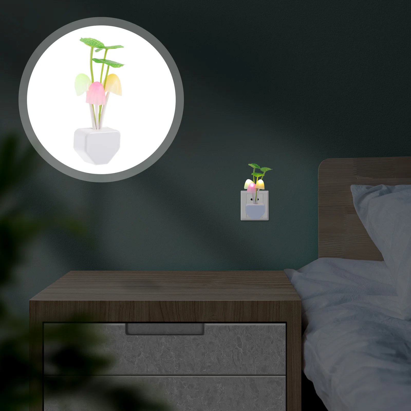 3 pezzi luce notturna occhio caldo fungo luce notturna cura non sfarfallio plug in lampada decorativa da parete camera da letto sensore LED