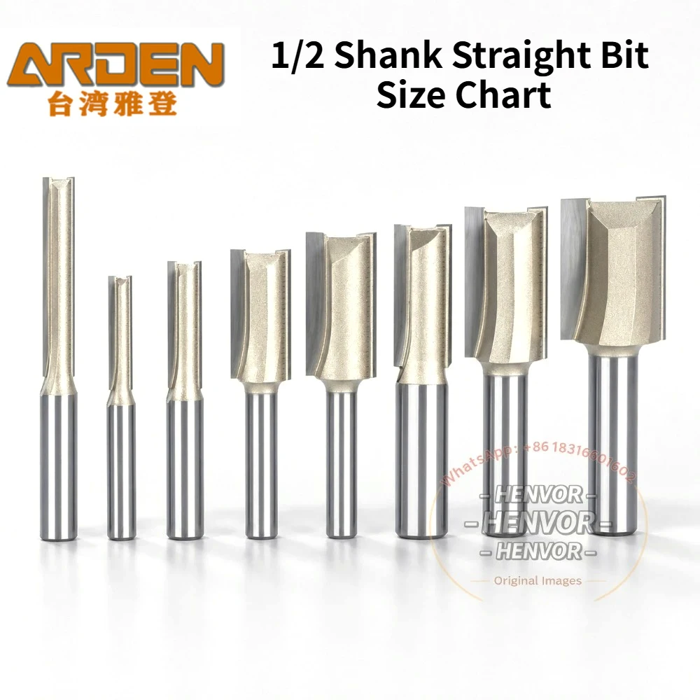 Arden 1/2 Shank 2 Flutes Straight Router Bit Carbide Woodworking CNC Slotting Cutting Engraving Tool for MDF