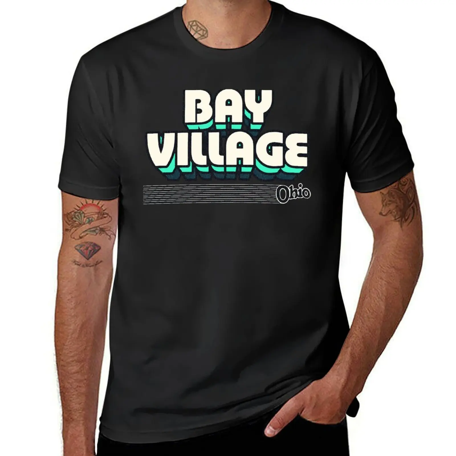 Bay Village, Ohio | Retro Stripes T-Shirt blacks sports fans heavyweights Men's cotton t-shirt