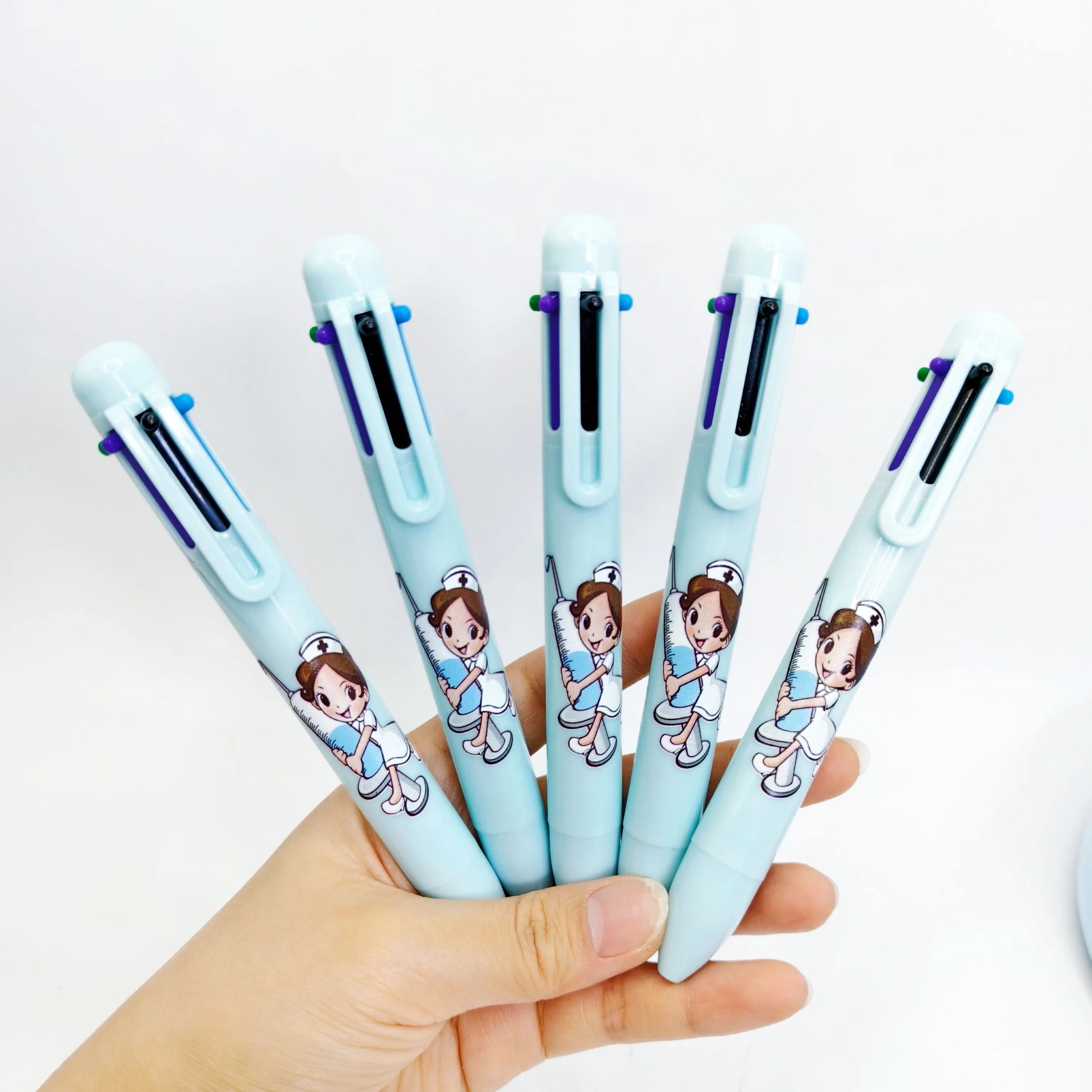 

6 шт./12 шт. синяя многоцветная ручка на тему медсестры, многоцветная шариковая ручка с медицинским рисунком «шесть в одном», подарочная ручка для студентов