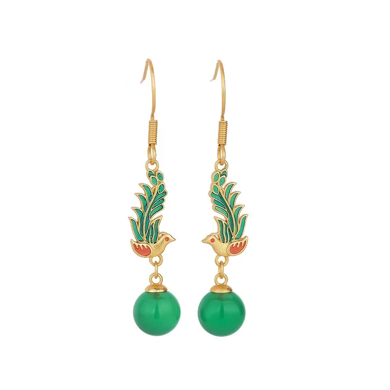 

*Fashion Design Earrings Chinese Style Ancient Costume Cheongsam Earrings Enamel Painting Imitation Jade Retro Magpie Earrings