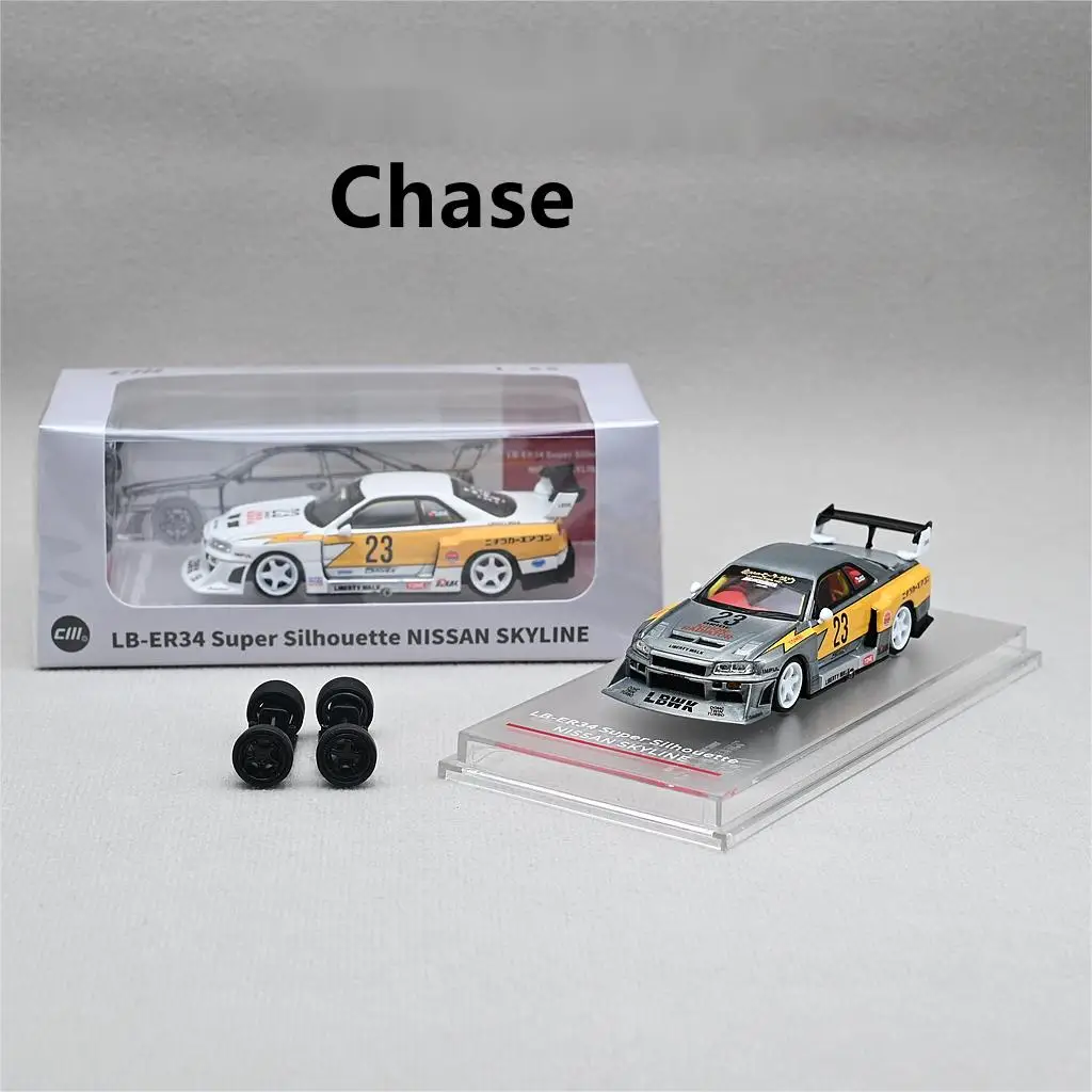 CM Model 1/64  LB-ER34 Super Silhouette NISSAN SKYLINE #23 LBWK Simulation Die-cast alloy car model toy collection gifts