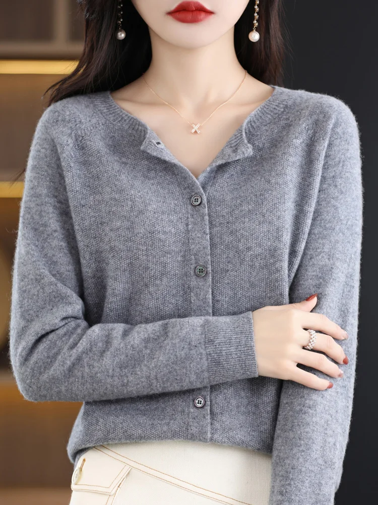 Long Sleeve 100% Merino Wool Sweaters Spring Autumn Women O-Neck Knitwear Tops Clothing Fashion Basic Tops