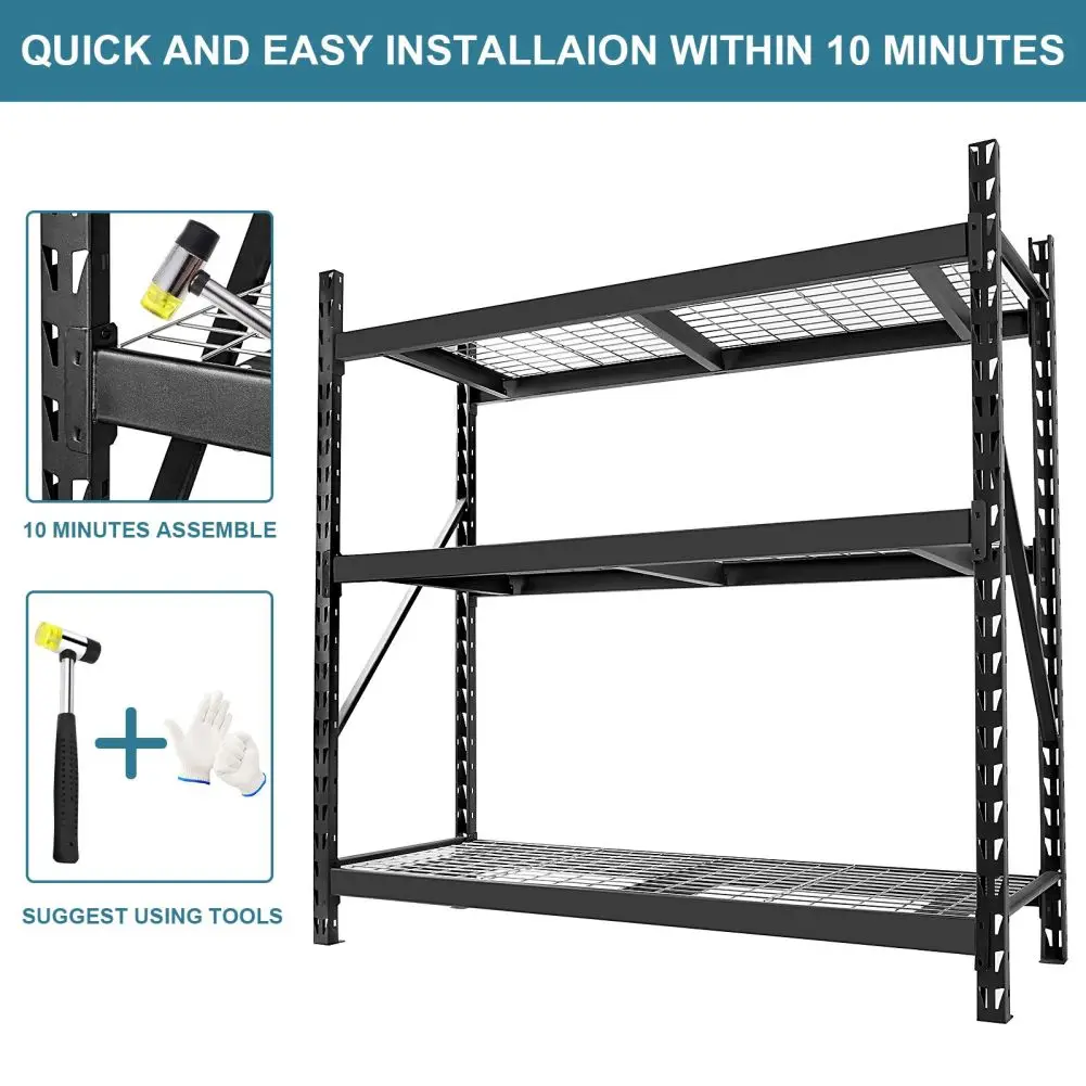 

Industrial Shelving 3 Tier 6000LBS Heavy Duty Adjustable Storage Rack 72"H x 77"W x 24"D Shelving For Warehouse Workshop