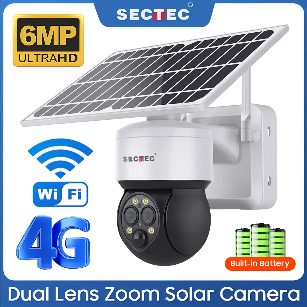 SECTEC 12X Zoom Daul Lens Solar Battery PTZ 4G Camera Wifi Outdoor surveillance Solar Security Camera Night Vision