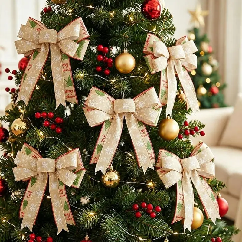 6 Stück Weihnachtsbaum-Schleife zum Aufhängen, Dekoration für Tür, Wand und Party-Hintergrund, 3 x – Detail 10