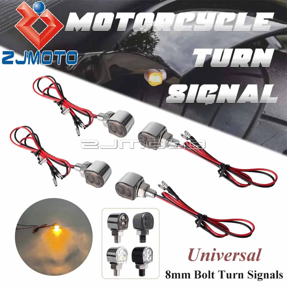 

8mm Screw Mini Motorcycle LED Turn Signal Indicators Front Rear Amber Blinker Lights Universal For Yamaha Kawasaki Honda Suzuki