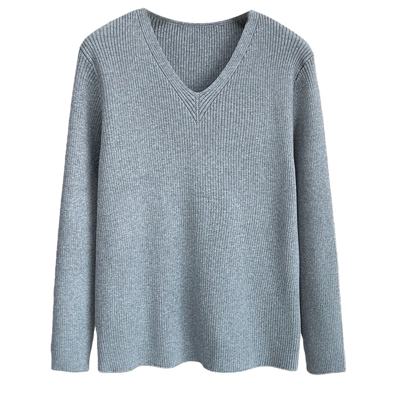 

XXXXL Fashion Plus Size Women's Sweaters New Autumn And Winter Style Simple V-neck Knitted Base Pullovers 527