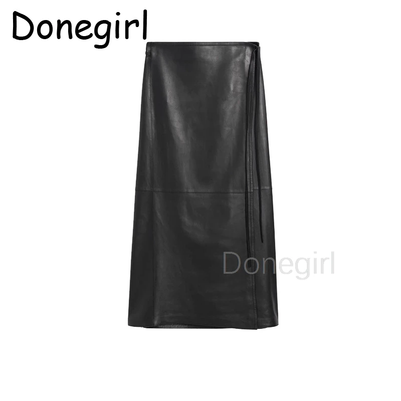 2024 Women\'s Fashion Autumn/Winter Skirt Women Faux Leather Midi Skirt Women Retro High Waist Wrap belt Tie Female Skirt