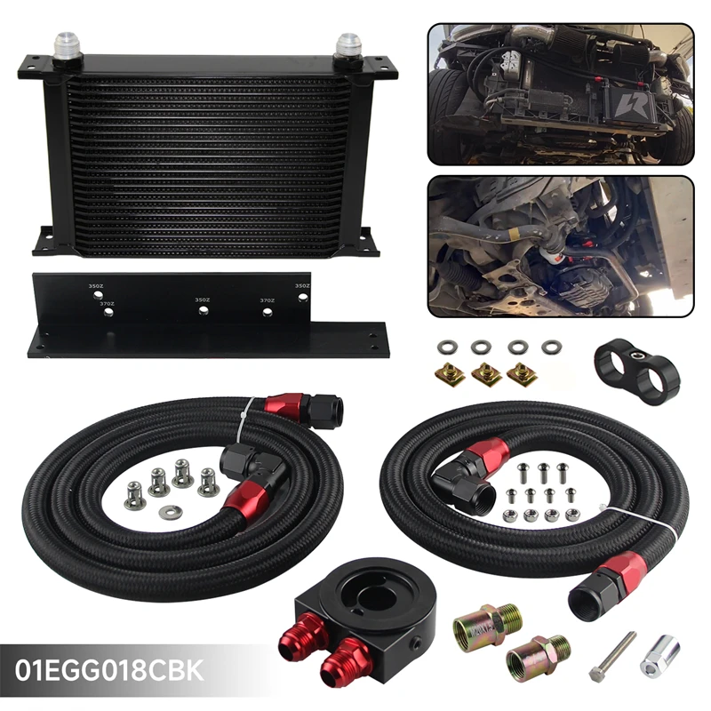25 Row Bolt On Oil Cooler Kit Fits For Nissan Fairlady 03-08 350Z VQ35 / 2009-2017 370Z VQ37 Black / Silver