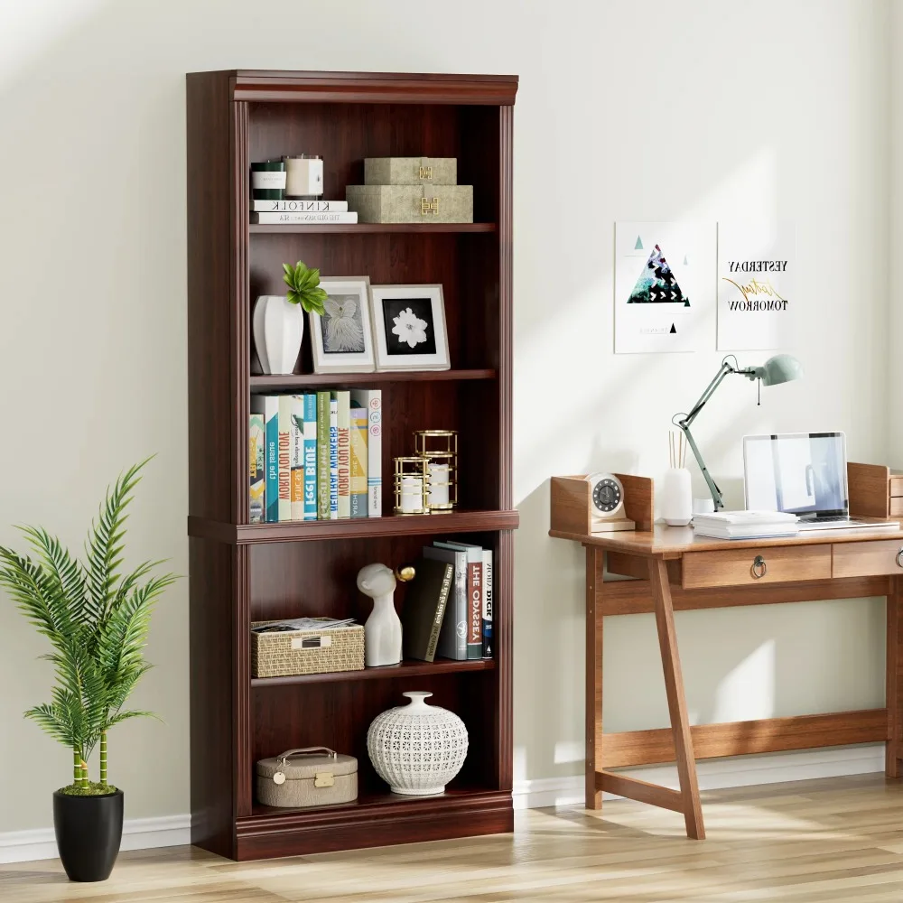 

Library Shelf Wood Bookcase Tall Book Shelves 5 Display Storage Organization Furniture for Living Room Bookcase & Magazine Racks