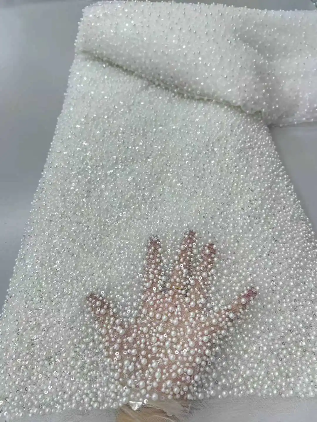 

White African Beads Net Mesh Lace Fabric 2025 High Quality Embroidery Beads French Tulle Lace for Nigerian Wedding Party Dress
