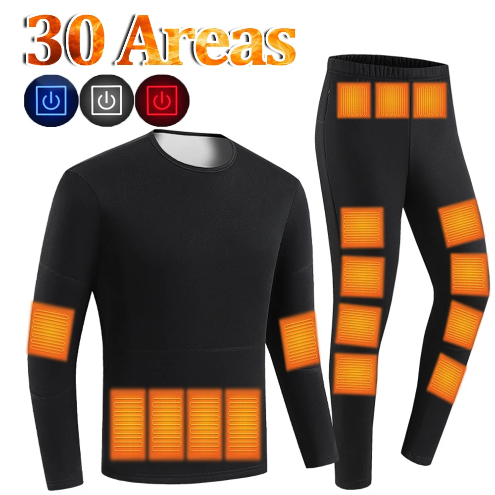 Self-heating Jackets Heated Thermal Underwear Men 30 Areas Electric Heated Ski Clothing Women Thermal Underwear Winter Pants Set