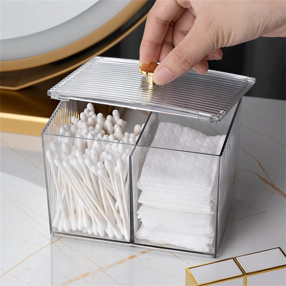 Acrylic Makeup Organizer Cotton Pad Storage Box For Cotton Swabs Rod Cosmetics Jewelry Organizer with Bamboo Lid Repacking Boxes