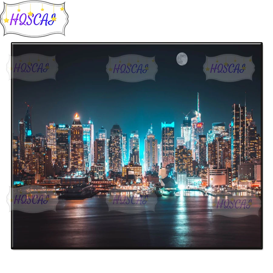 5D DIY City architecture night view Full Round Drill Diamond Painting Embroidery Craft Rhinestones Mosaic Art Wall Sticker Decor