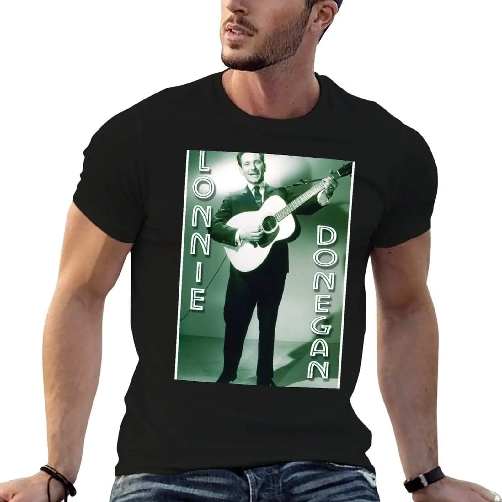 Camiseta Lonnie Donegan, camisetas gráficas para hombre, camiseta de algodón negra lisa para hombre, camisetas estampadas para hombre