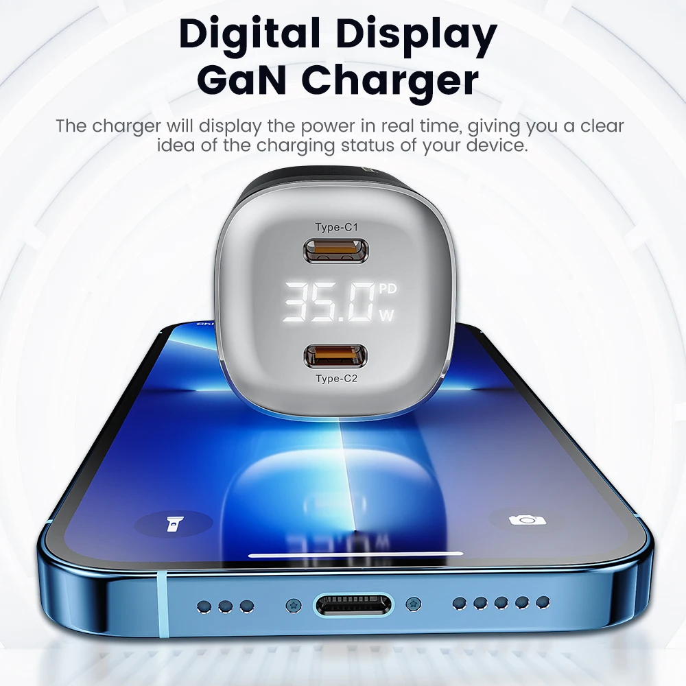 Toocki GaN USB Type C Charger 35W/33W Digital Fast Charger for iPhone 15 14 13 12 Samsung S24 S23 Xiaomi Redmi Oneplus Huawei