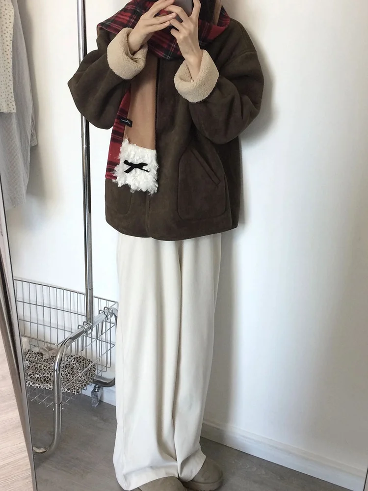 Double-Sided Wear Lamb Fur Cotton Jaet Stand Collar Suede Retro High-End Thi Outerwear Winter Women's Long Sve Coat