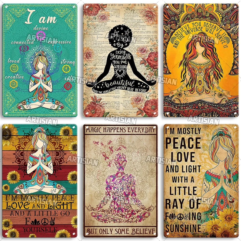 Artisian NAMASTE metalowa tablica Zazen plakat na blasze joga medytacja dekoracyjny znak dekoracje ścienne garaż Bar Pub Club Hotel kuchnia strona główna — zdjęcie 4