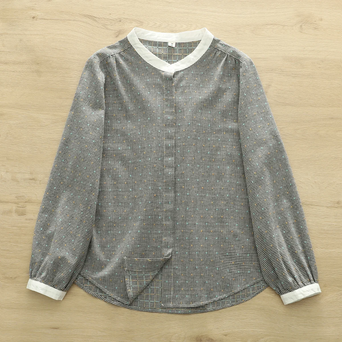 2025 Eleganckie koszule damskie Japońska moda stójka koszule w kratę bluzki z długim rękawem 100% przędza bawełniana koszule damskie w kratę