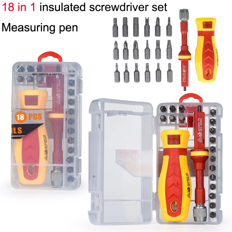 18 in 1 Insulated Screwdriver Set Slotted Cross Driver Phillips Flat Measuring Pen Electrician's Maintenance Hand Tools