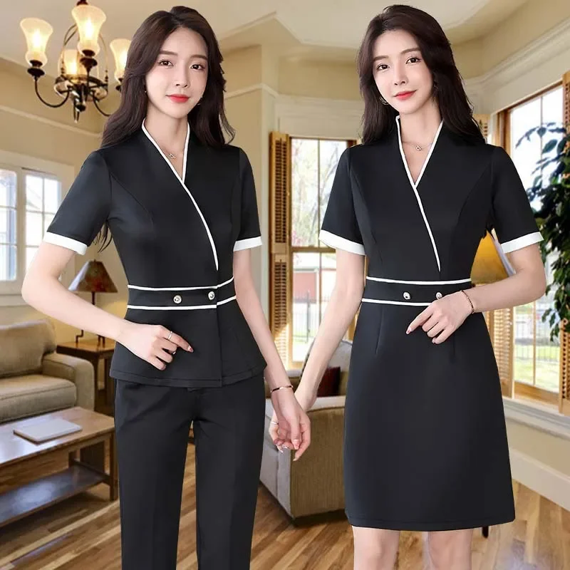 SPA Beauty Uniform Korean Style Beauty Salon Female Spring and Autumn Work Blouse+Pants Set Hospital Front Desk Staff Workwear