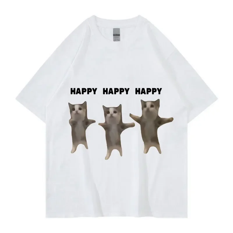 Funny Cute Cat Meme Graphic TShirt Happy Dance Cat Print Short Sleeve T-shirt Men Women Casual Fashion Cotton Oversized T Shitrs