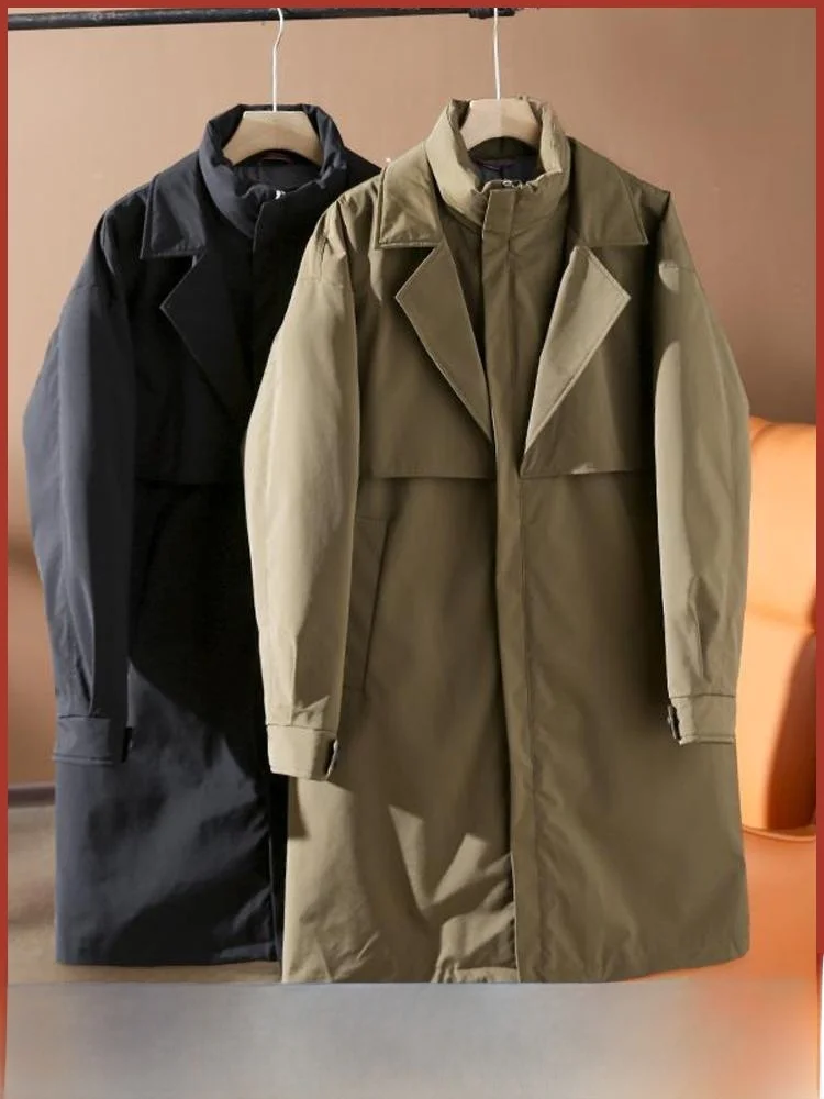 

New Winter Men's Mid-Length 90 Du down Thiened High-End down Jaet Youth Faion Pure Color Brand: Transcription