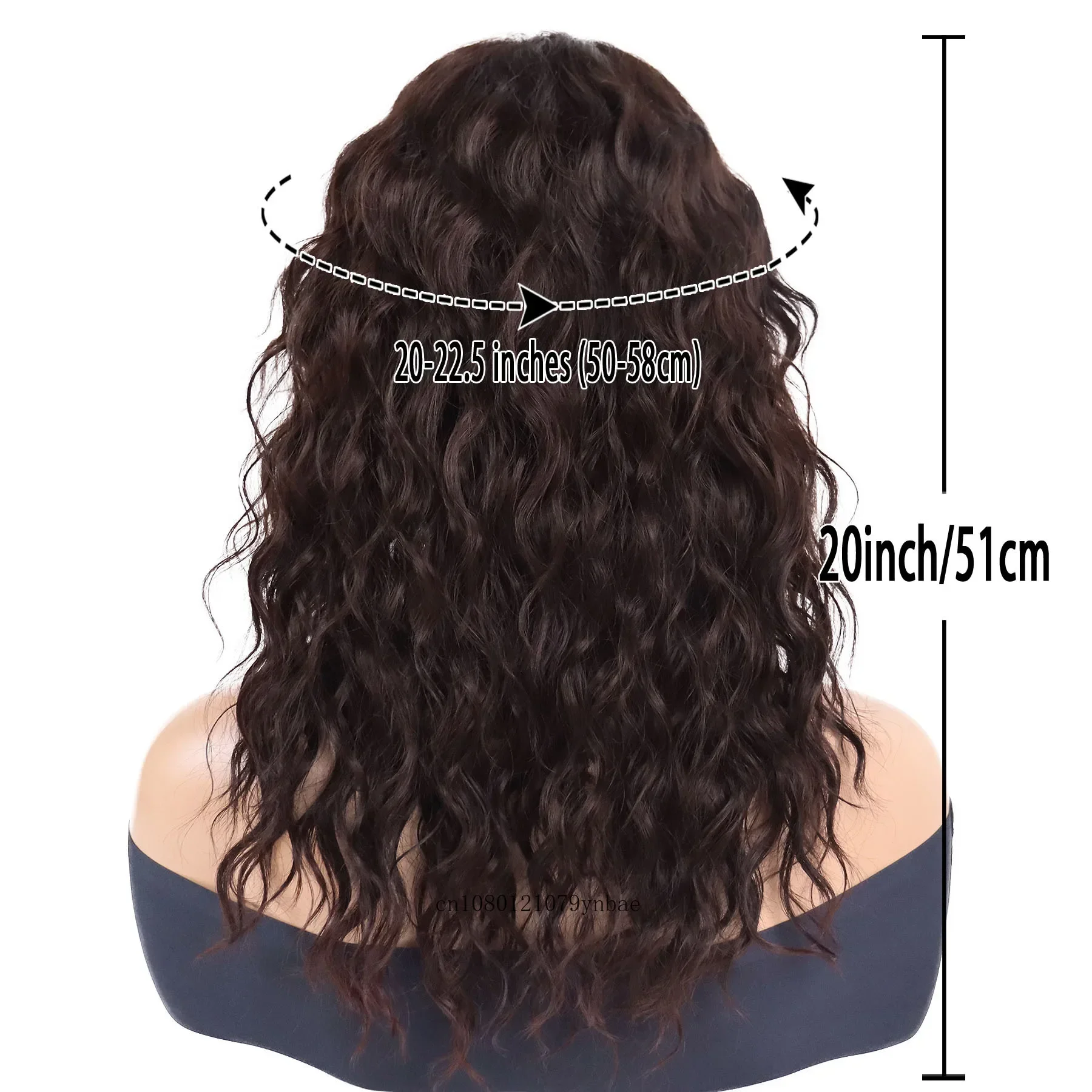 Synthetic Brown 20 Inch Long Wavy Wigs for Women Girl Fluffy Wig with Bangs Daily Mom Wig Halloween Cosplay Party Heat Resistant