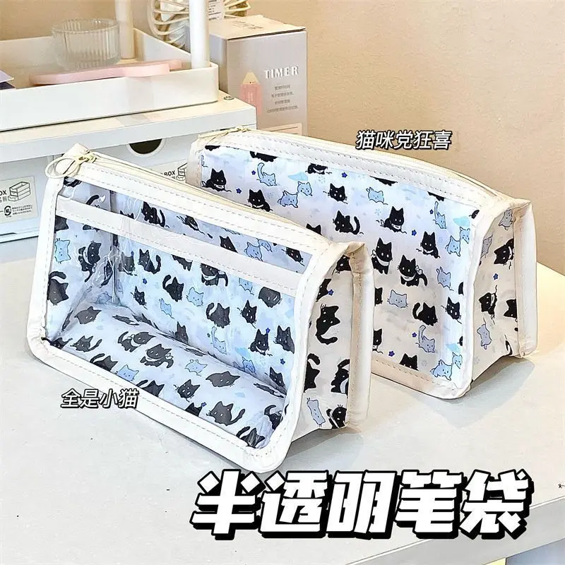 

Snow Kitten Pencil Bag Ins High Value Transparent Pencil Case Student Multi-functional Storage Bag Large Capacity Stationery Bag