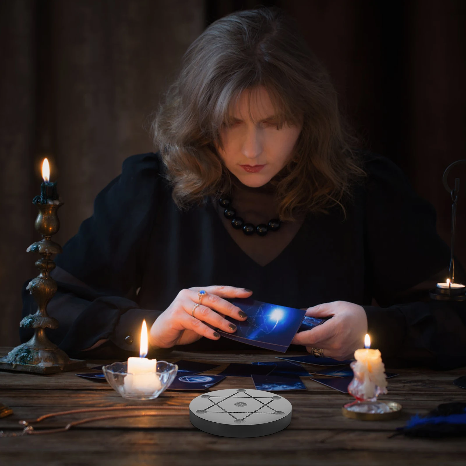 

Premium Black Obsidian Crystal Ball Base with Seven-Star Array Pattern for Jewelry Display Storage Tray Elegant Stand Holder