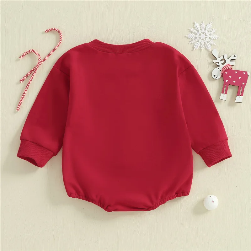 2025 New Christmas Tree Embroidered English Letter Long Sleeve Round Neck Jumping Clothes for Infants and Young Children