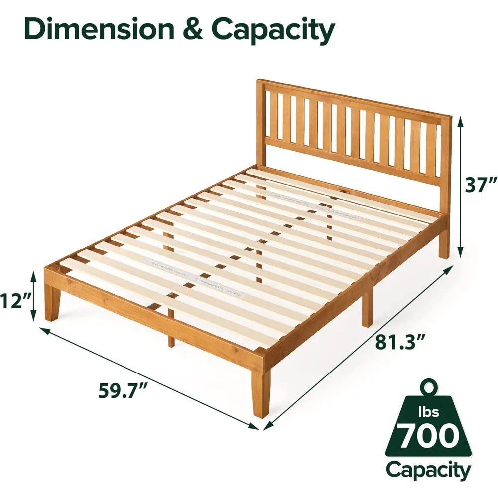 ZINUS Alexia Wood Platform Bed Frame with headboard, Solid Wood Foundation with Wood Slat Support, No Box Spring Needed, Easy As