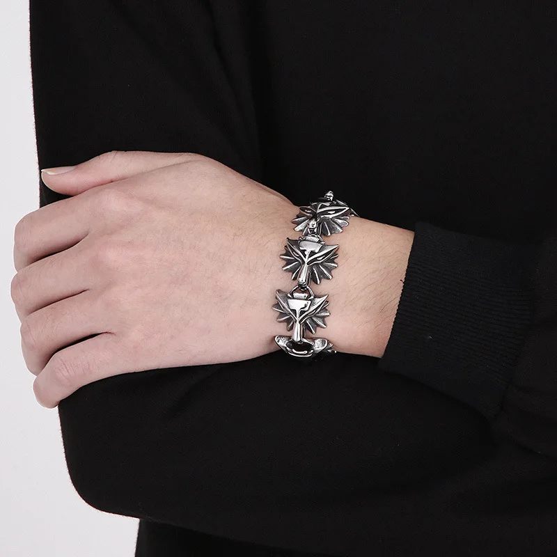25mm Heavy Punk Retro Black Viking Wolf Bracelet Men Hiphop Stainless Steel Charm Bike Biker Chain Cross Party Bangle Jewelry