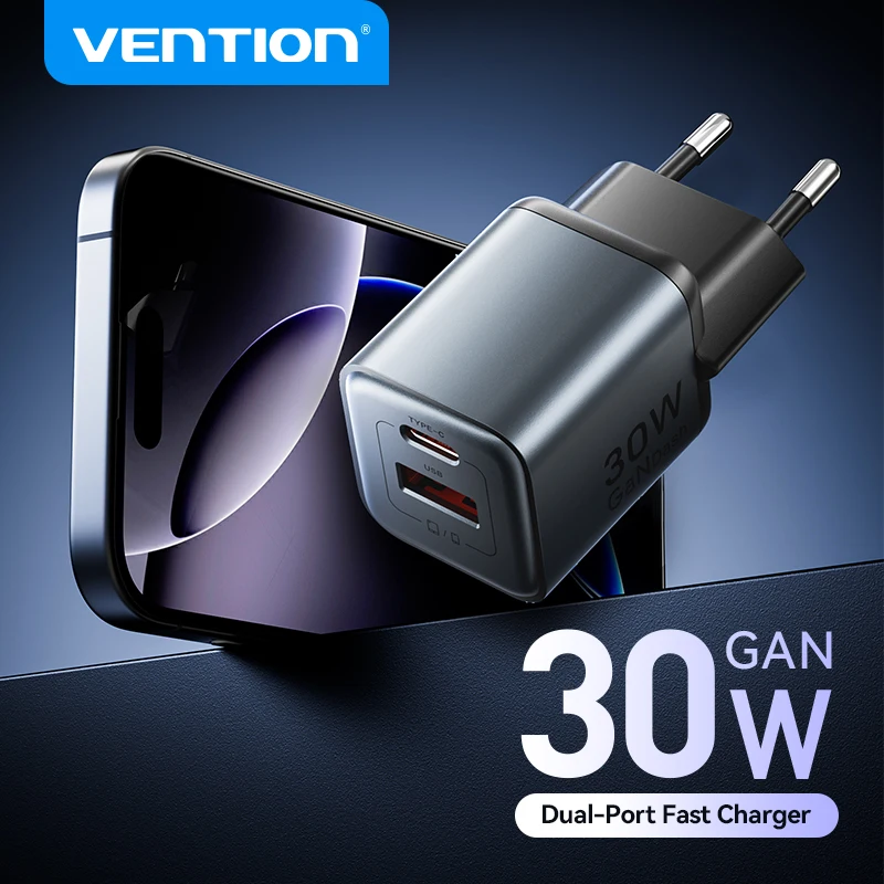 Vention GaN 30 واط شاحن سريع آيفون 16 15 14 13 PD3.0 شاحن لباد برو شاومي سامسونج USB نوع C الهاتف المحمول USB تهمة